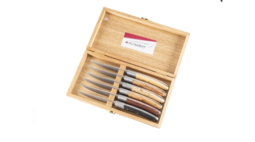 Coffret de 6 couteaux de table Le Thiers® une mitre inox en bois panachés Coffret de 6 couteaux de table Le Thiers® une mitre inox en bois panachés