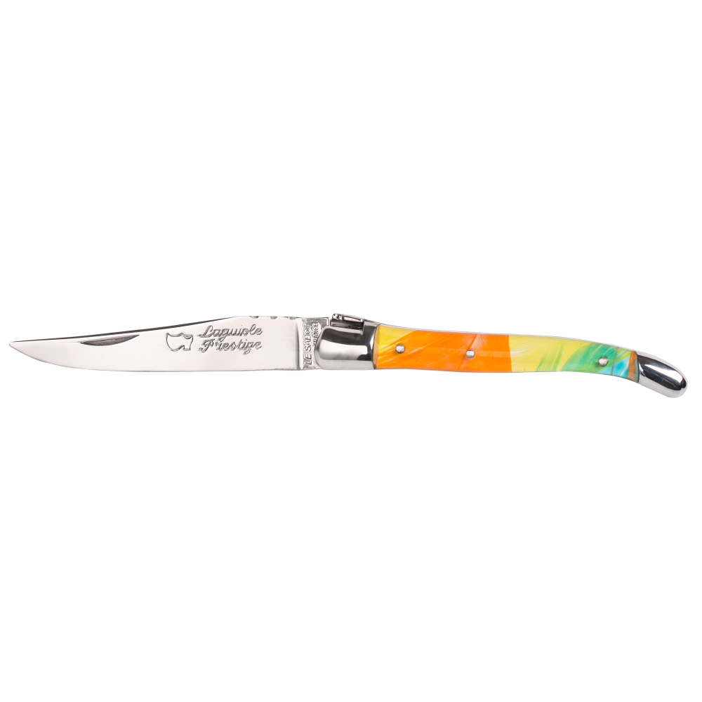 Couteau Laguiole Décoration 10 cm 2 mitres inox plumes jungle