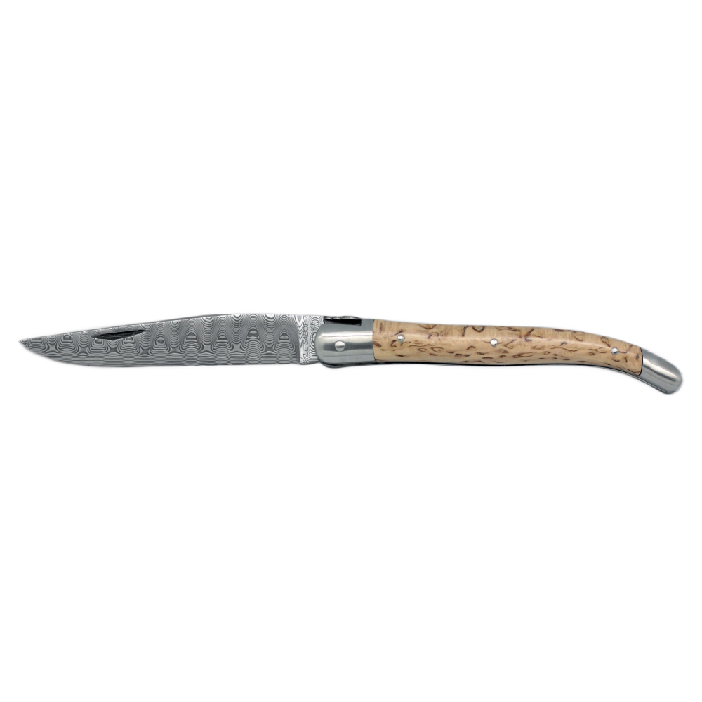 Couteau Laguiole 12 cm manche bouleau de Finlande lame damas