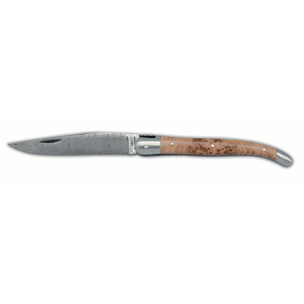 Couteau Laguiole 12 cm manche peuplier stabilisé lame damas