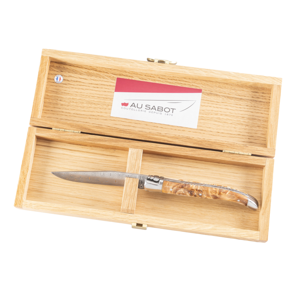 Couteau Laguiole 12 cm manche peuplier stabilisé lame damas