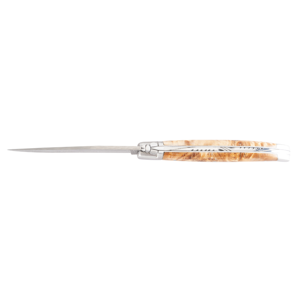Couteau Laguiole 12 cm manche peuplier stabilisé lame damas