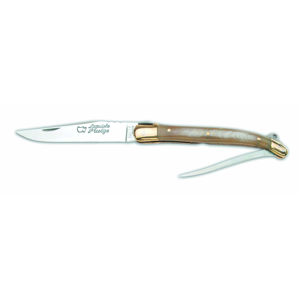 Couteau de poche Laguiole avec poinçon 2 Mitres laiton corne