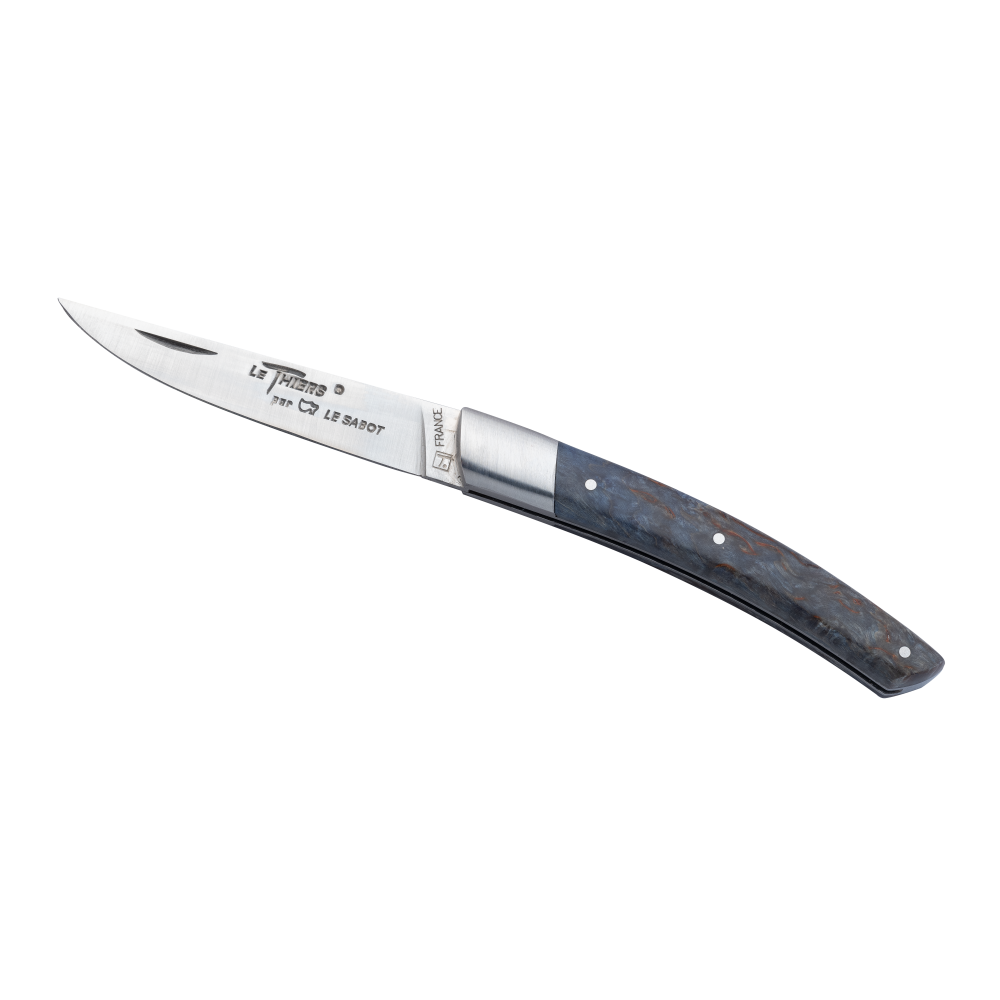 Couteau de poche Le Thiers® Tradition Mitre Inox 10 cm bois stabilisé bleu
