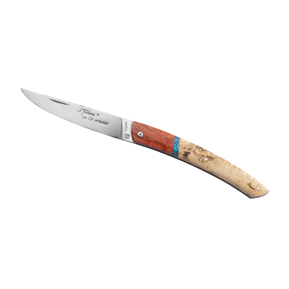 Couteau de poche Le Thiers® bouleau de Finlande insert Turquoise