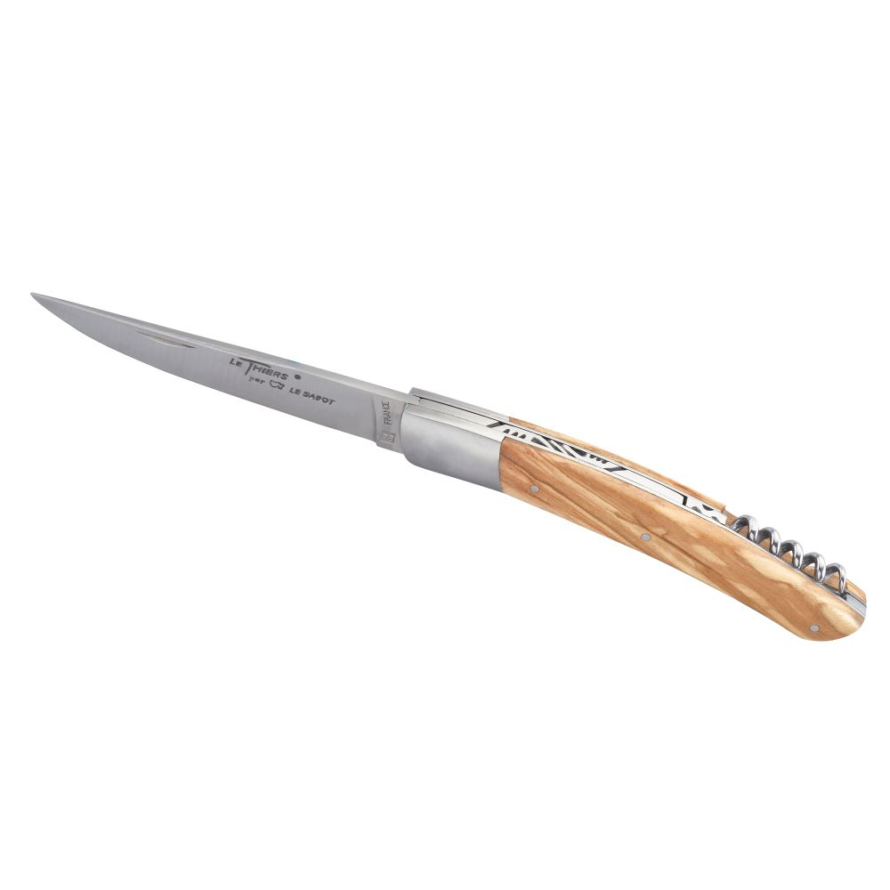 Couteau Le Thiers® 12 cm avec tire-bouchon manche olivier
