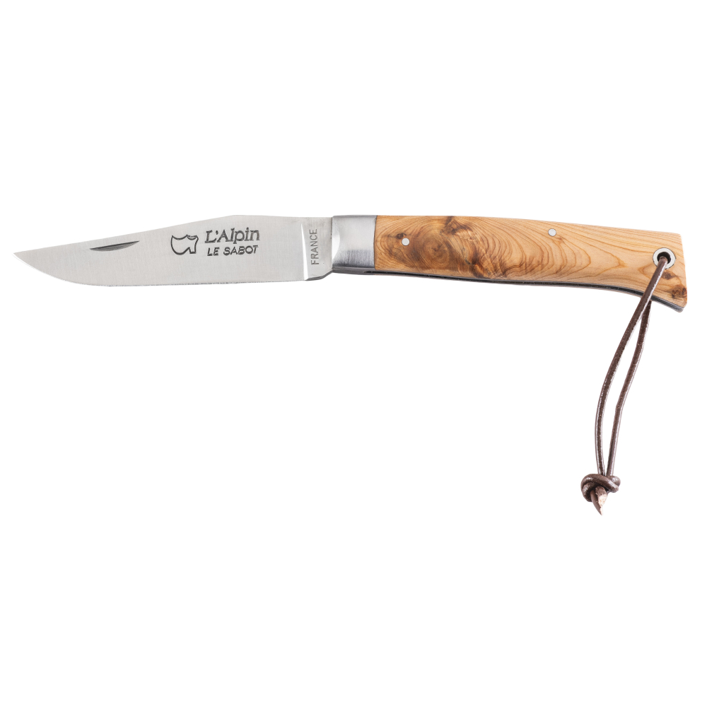 Couteau l'Alpin manche genévrier  avec cordon cuir