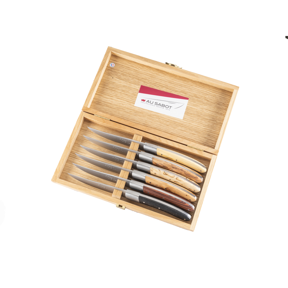 Coffret de 6 couteaux de table Le Thiers® une mitre inox en bois panachés
