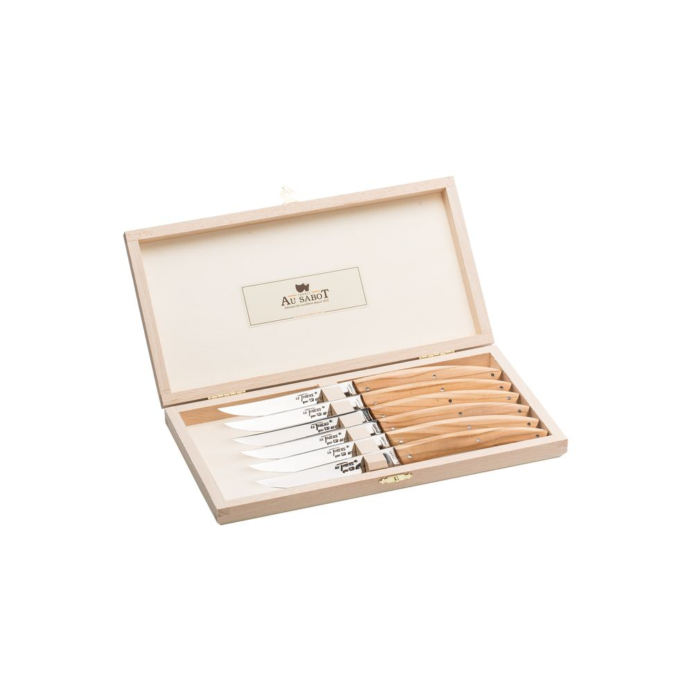 Coffret hêtre de 6 couteaux de table Le Thiers® en olivier