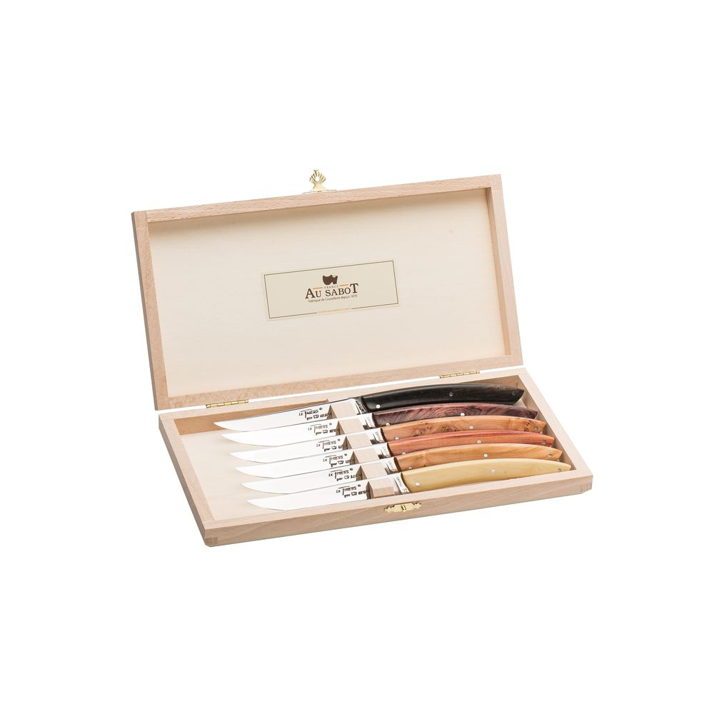 Coffret hêtre de 6 couteaux de table Le Thiers® en bois panachés