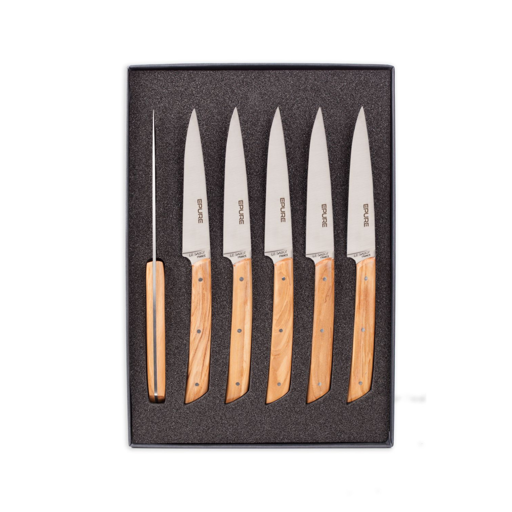Coffret de 6 couteaux de table Epure® en olivier