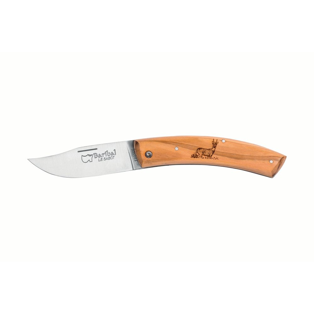 Couteau Baribal® en olivier gravure Chevreuil