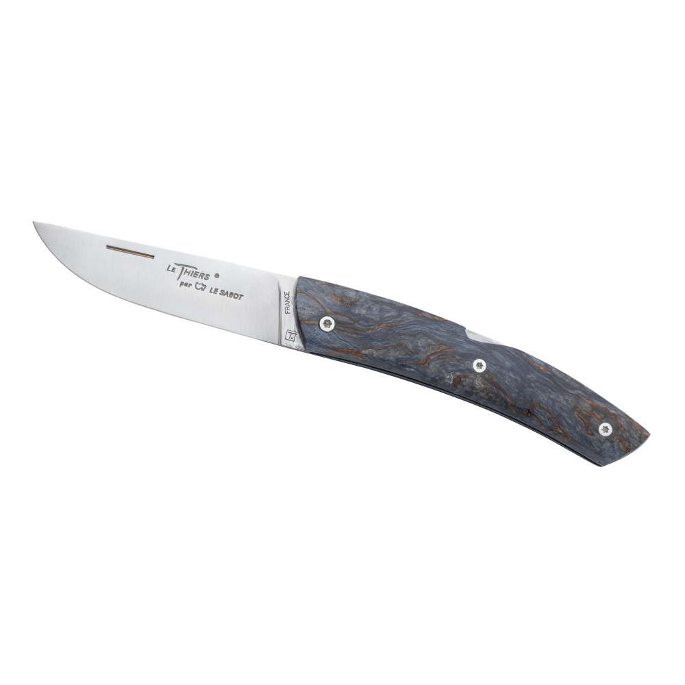 Couteau Le Thiers® 12 cm Liner-lock Bouleau bleu