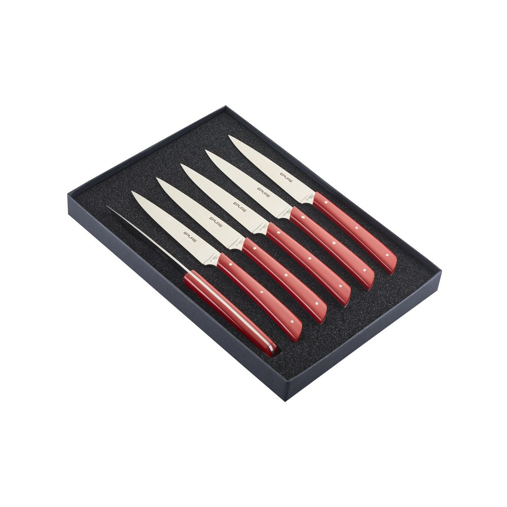 Coffret de 6 couteaux de table Epure® en composite rouge