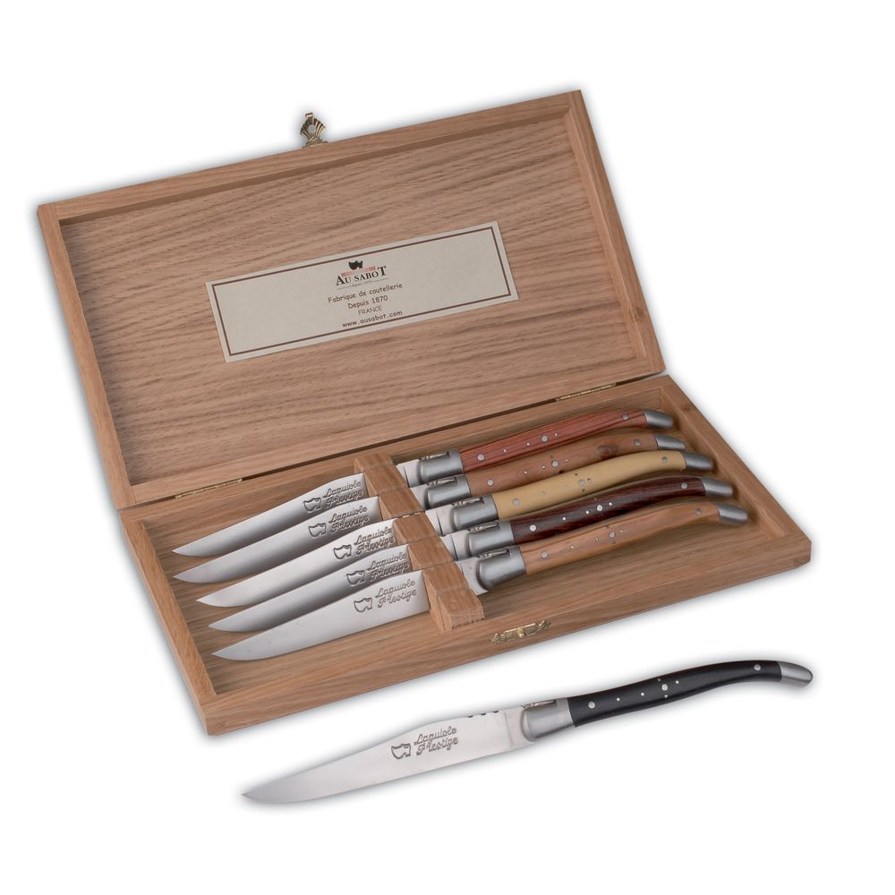 Coffret de 6 couteaux de table Laguiole Prestige® manches bois panachés