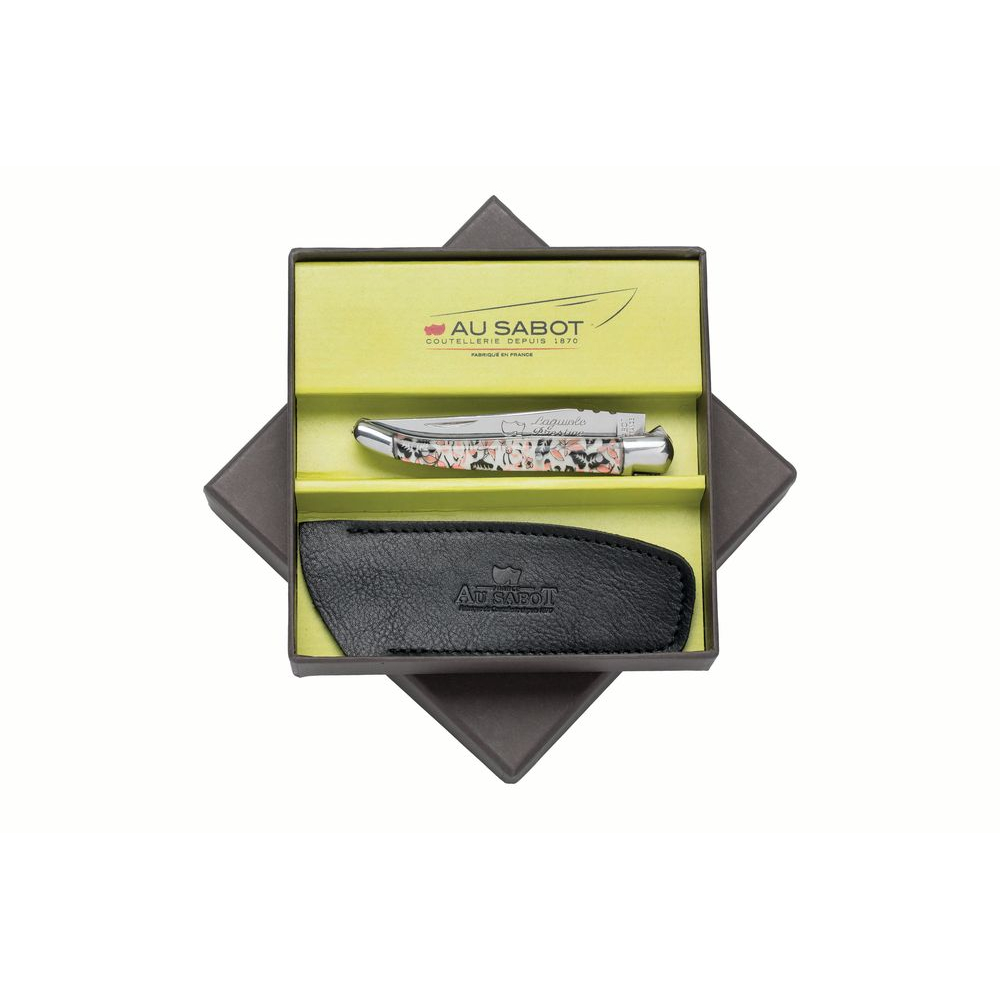 Boite cadeau couteau Laguiole 10 cm 2 mitres inox japonisant & étui cuir noir