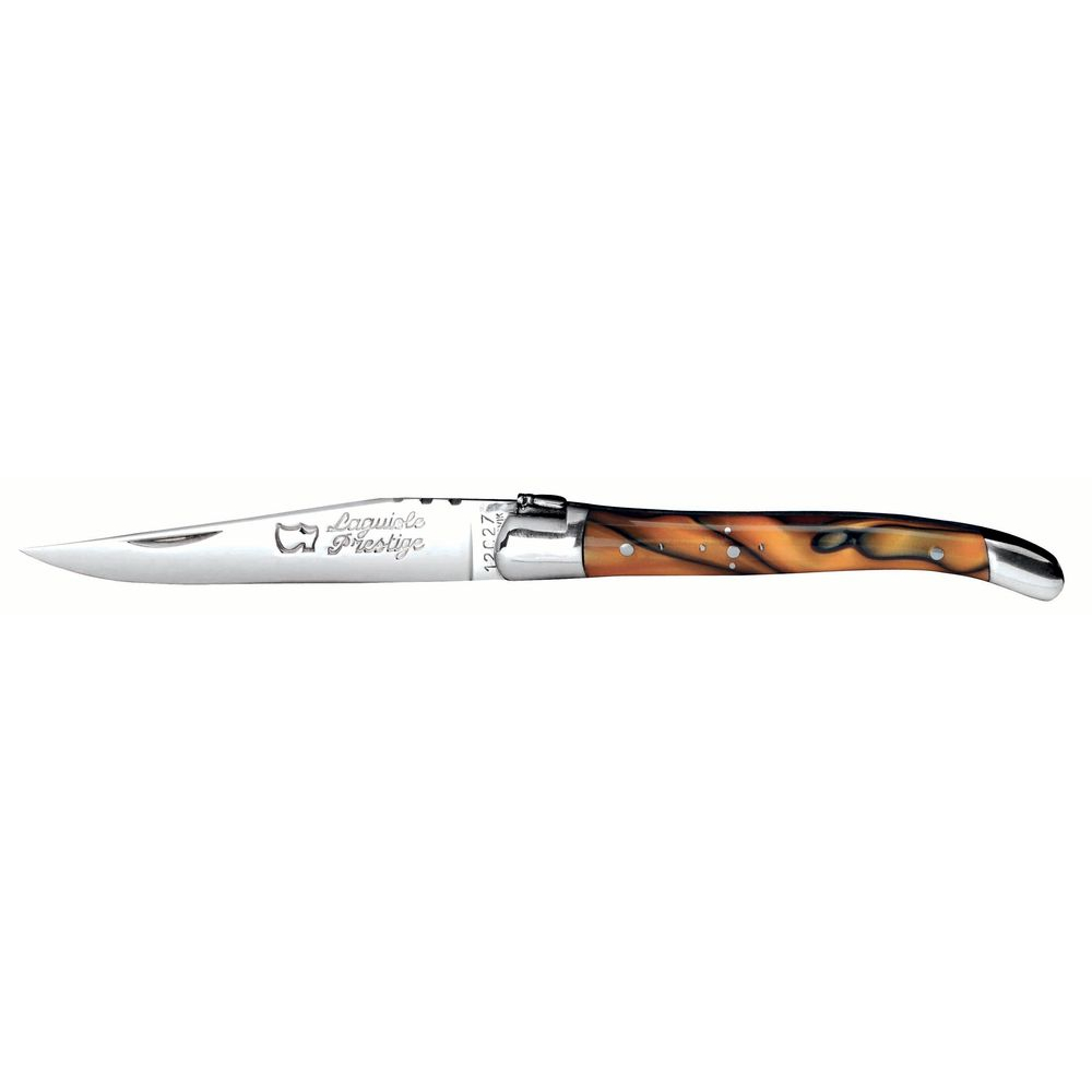 Couteau Laguiole Décoration 10 cm 2 mitres inox orange torsades