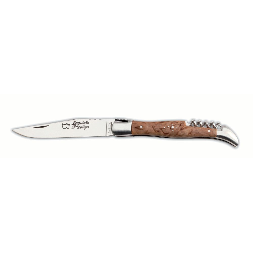 Couteau Laguiole 12 cm avec tire-bouchon ressort forgé manche bouleau de Finlande