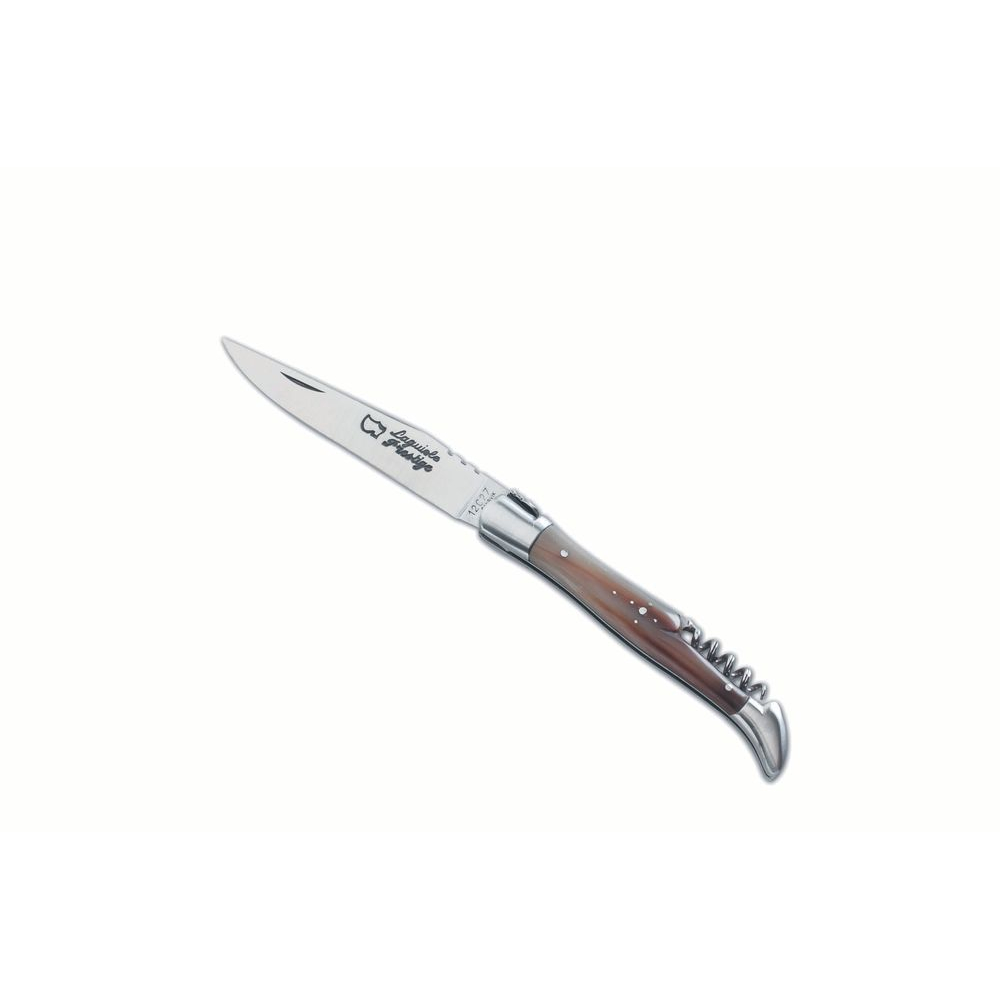 Couteau Laguiole 12 cm avec tire-bouchon ressort forgé manche pointe de corne