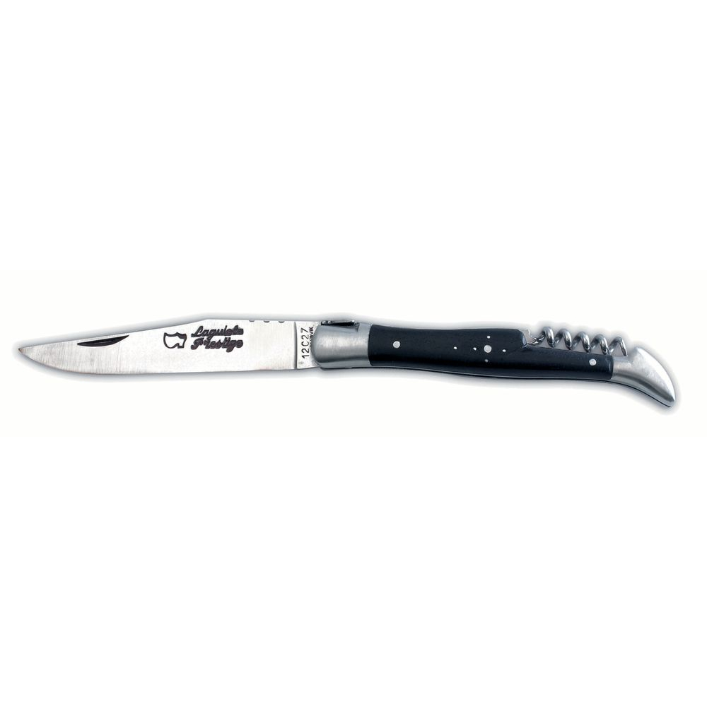 Couteau Laguiole 12 cm avec tire-bouchon ressort forgé manche ébène