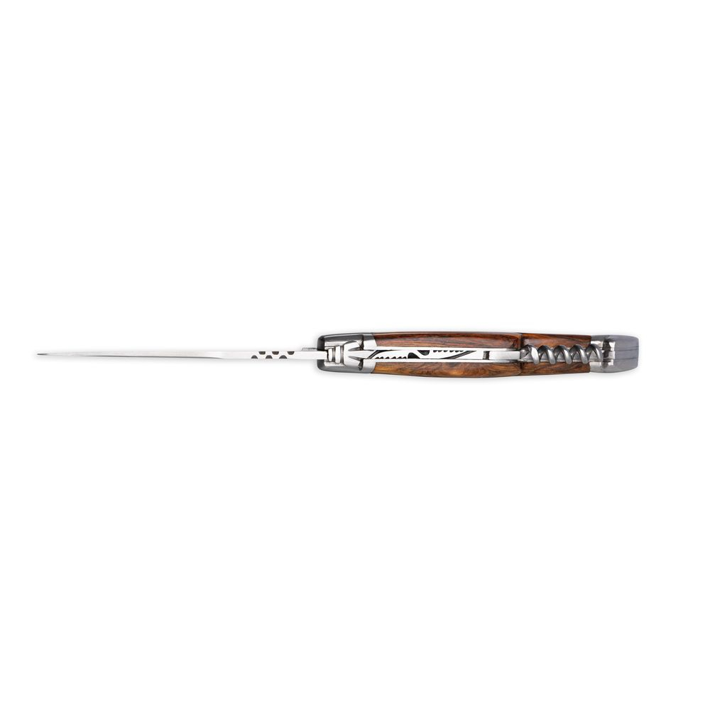 Couteau Laguiole 12 cm avec tire-bouchon ressort forgé manche pistachier