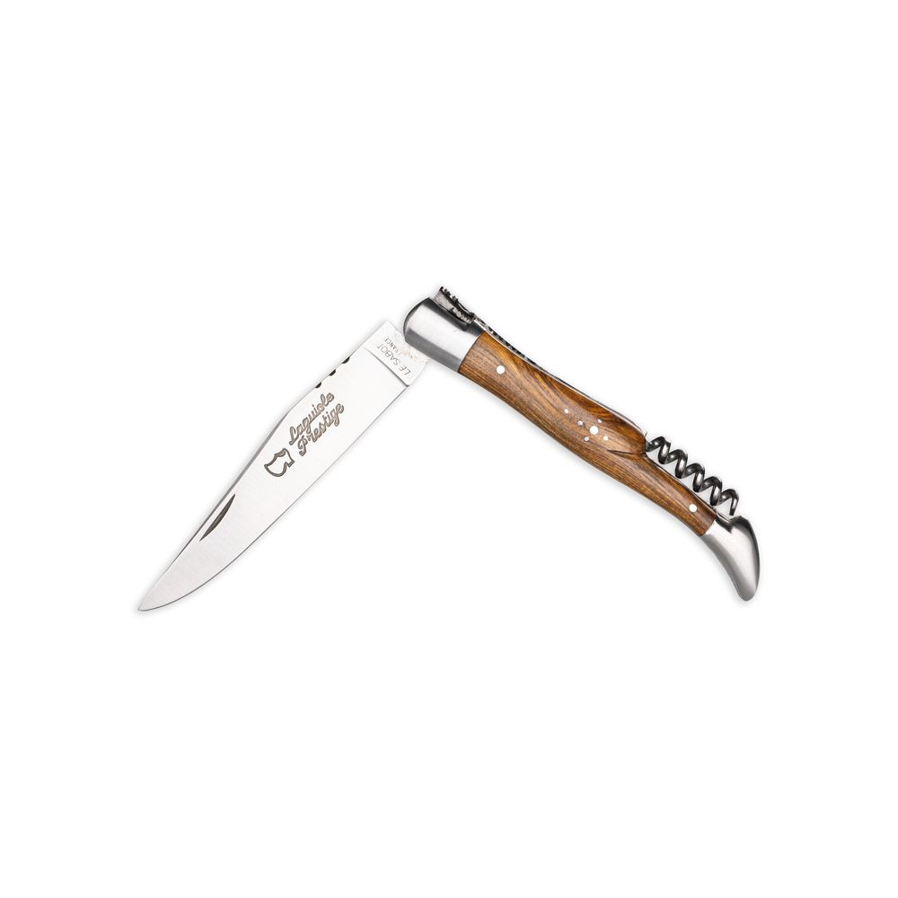Couteau Laguiole 12 cm avec tire-bouchon ressort forgé manche pistachier