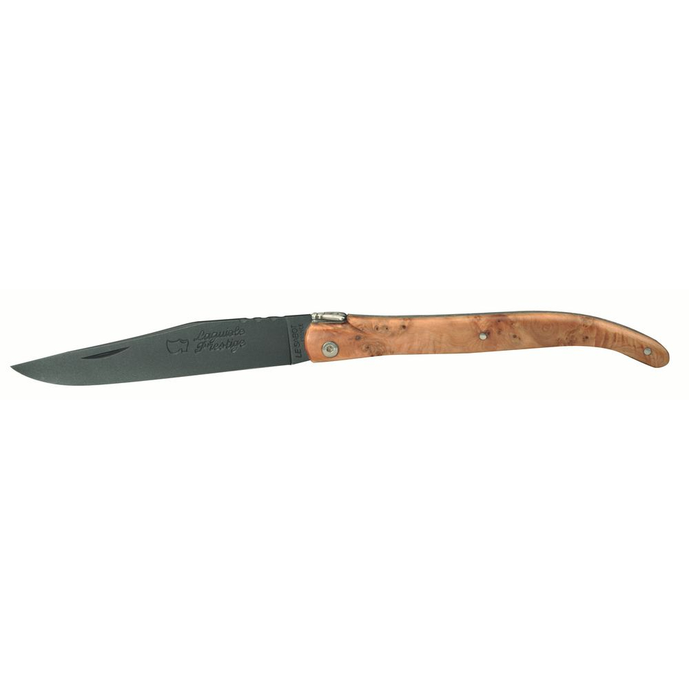 Couteau Laguiole 12 cm plein manche genévrier lame téflon noir