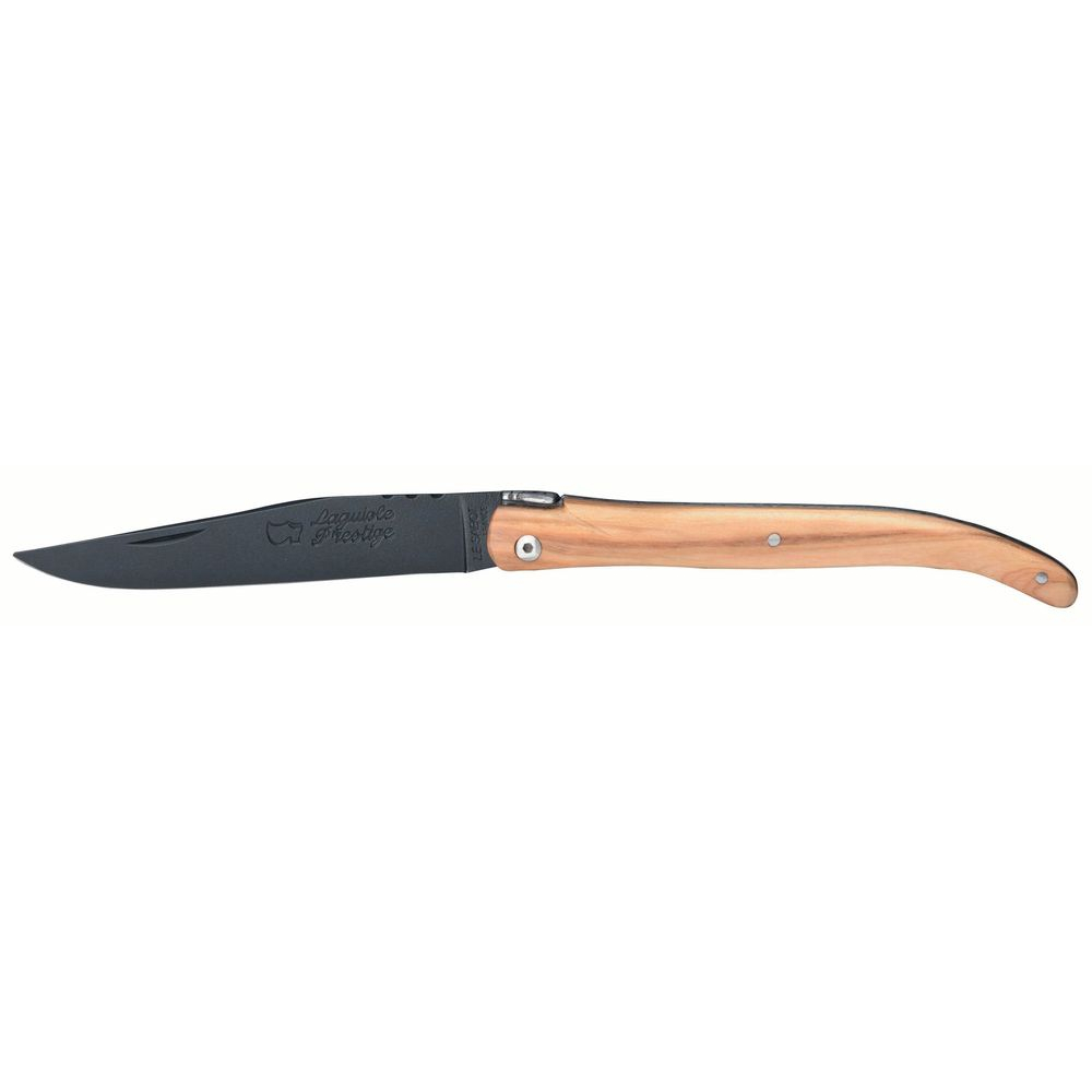 Couteau Laguiole 12 cm plein manche olivier lame téflon noir