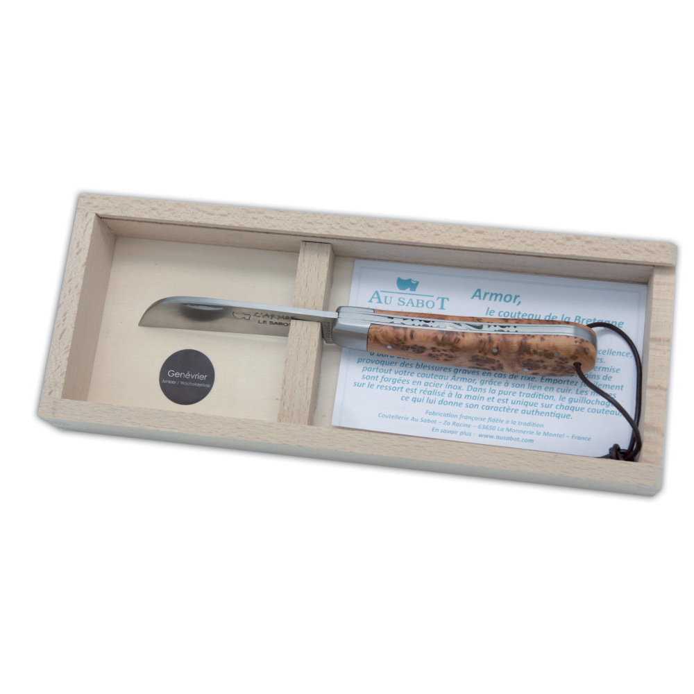 Plumier bois Couteau de poche pliant l'Armor® manche bois avec guillochage main du ressort