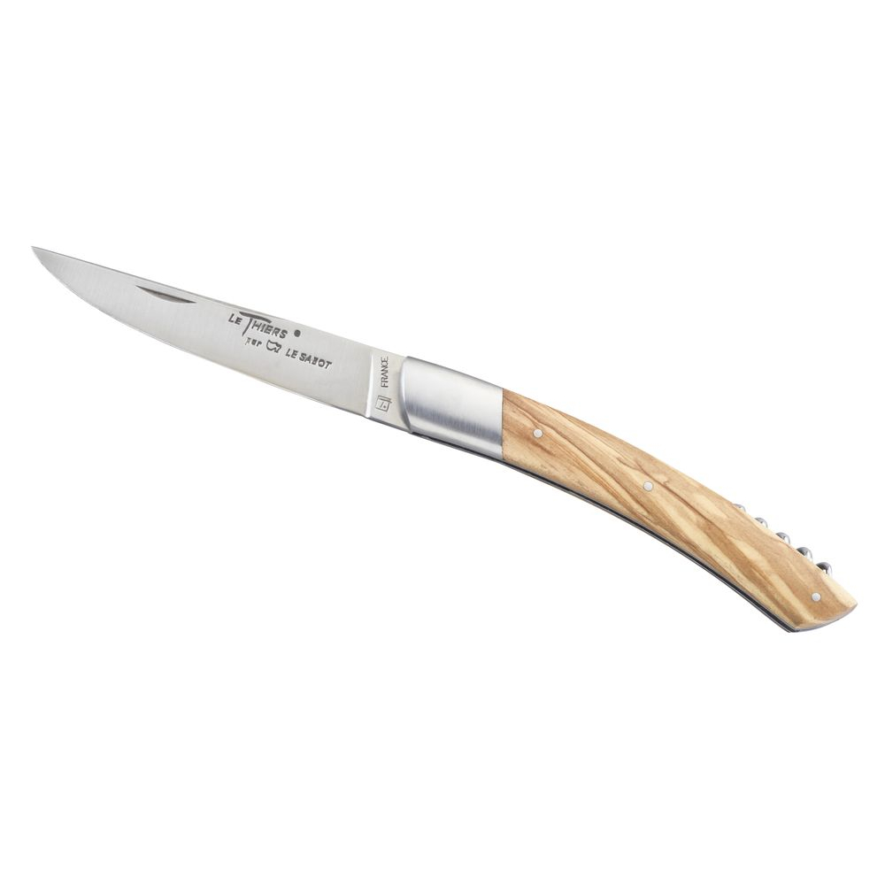 Couteau Le Thiers® 12 cm avec tire-bouchon manche olivier